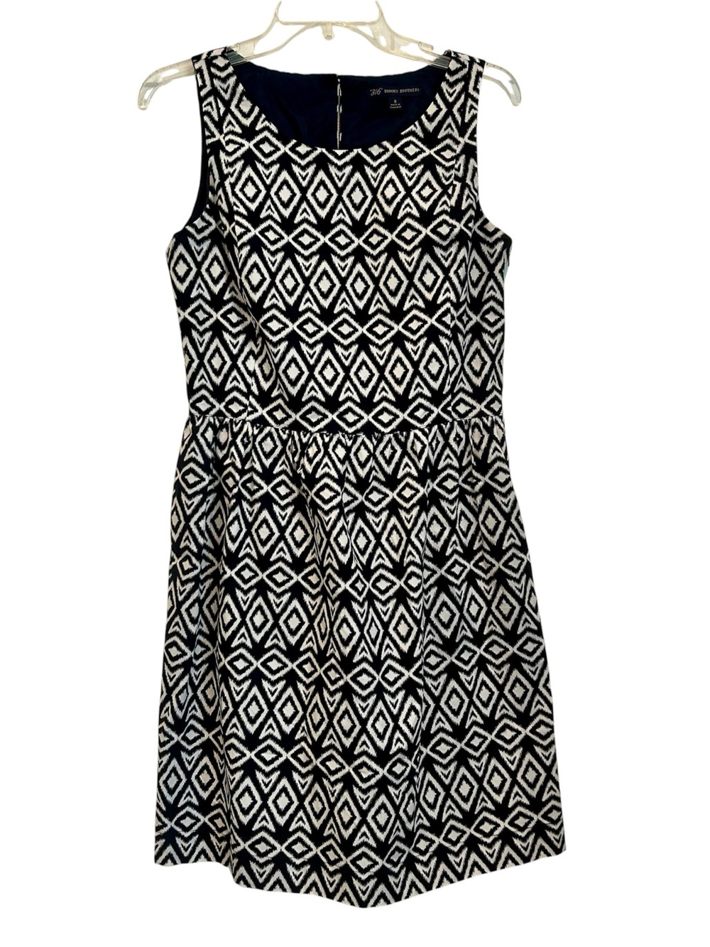 BROOKS BROTHERS 346 Cotton Geo Print Dress in Dark Navy and White